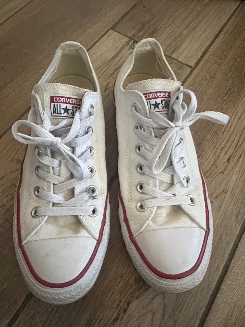 Converse All Stars White Low-Top Sneakers with Red Stripe